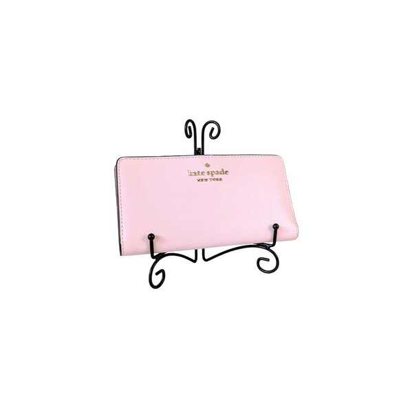 Kate Spade New York Long Wallet Bifold Saffiano Leather Pink Pastel Gold Tone